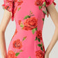 🎉Oferta especial 66% de descuento🥳Vestido largo elástico con mangas acampanadas y estampado floral de rosas estilo cheongsam