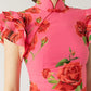 🎉Oferta especial 66% de descuento🥳Vestido largo elástico con mangas acampanadas y estampado floral de rosas estilo cheongsam