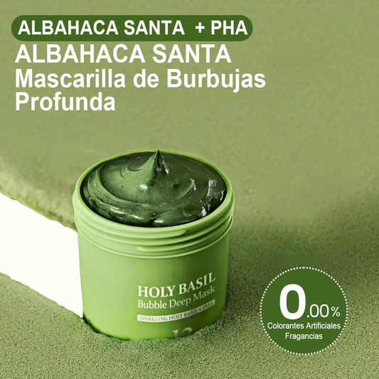 Mascarilla de Arcilla con Burbujas de Albahaca Sagrada, Limpieza Profunda de Poros y Puntos Negros (90 g)